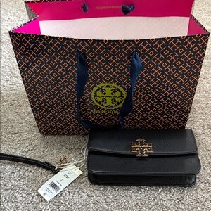 Tory Burch Black Crossbody Bag with Gold Accents